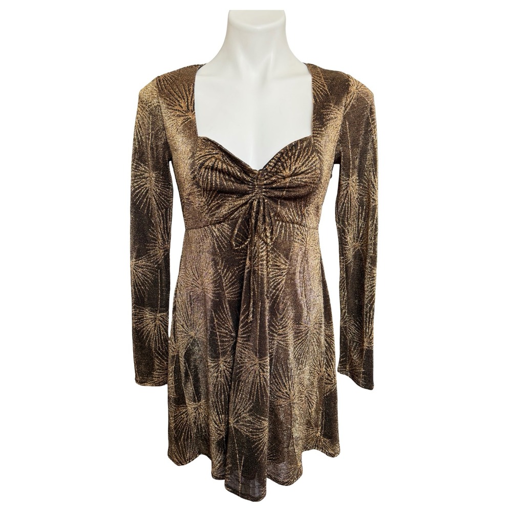 Show Me Your Mumu Dominique Dress Gold Bronze Metallic Starburst Mini Small